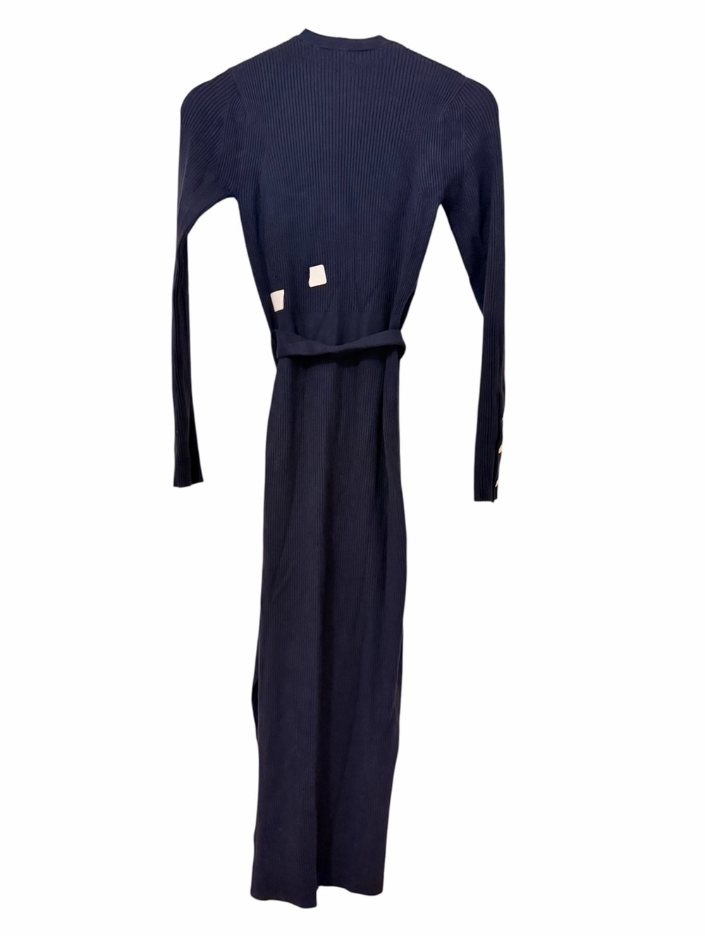 REISS Willa Ribbed Midi Dress Navy Long-Sleeve Maxi Dress with Belt - Picture 3 of 11